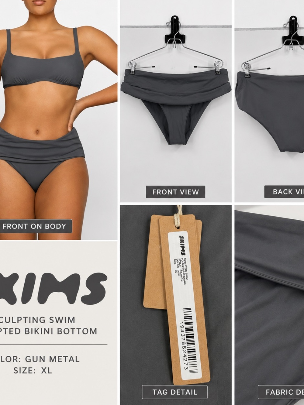 SKIMS Sculpted Bikini Bottom – Gun Metal – Size XL